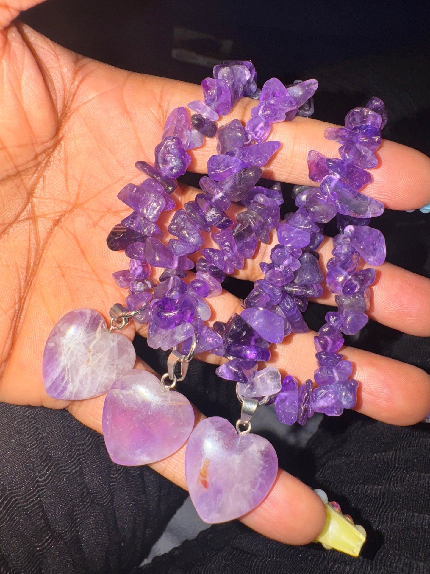 Amethyst Chips w Heart Bracelet