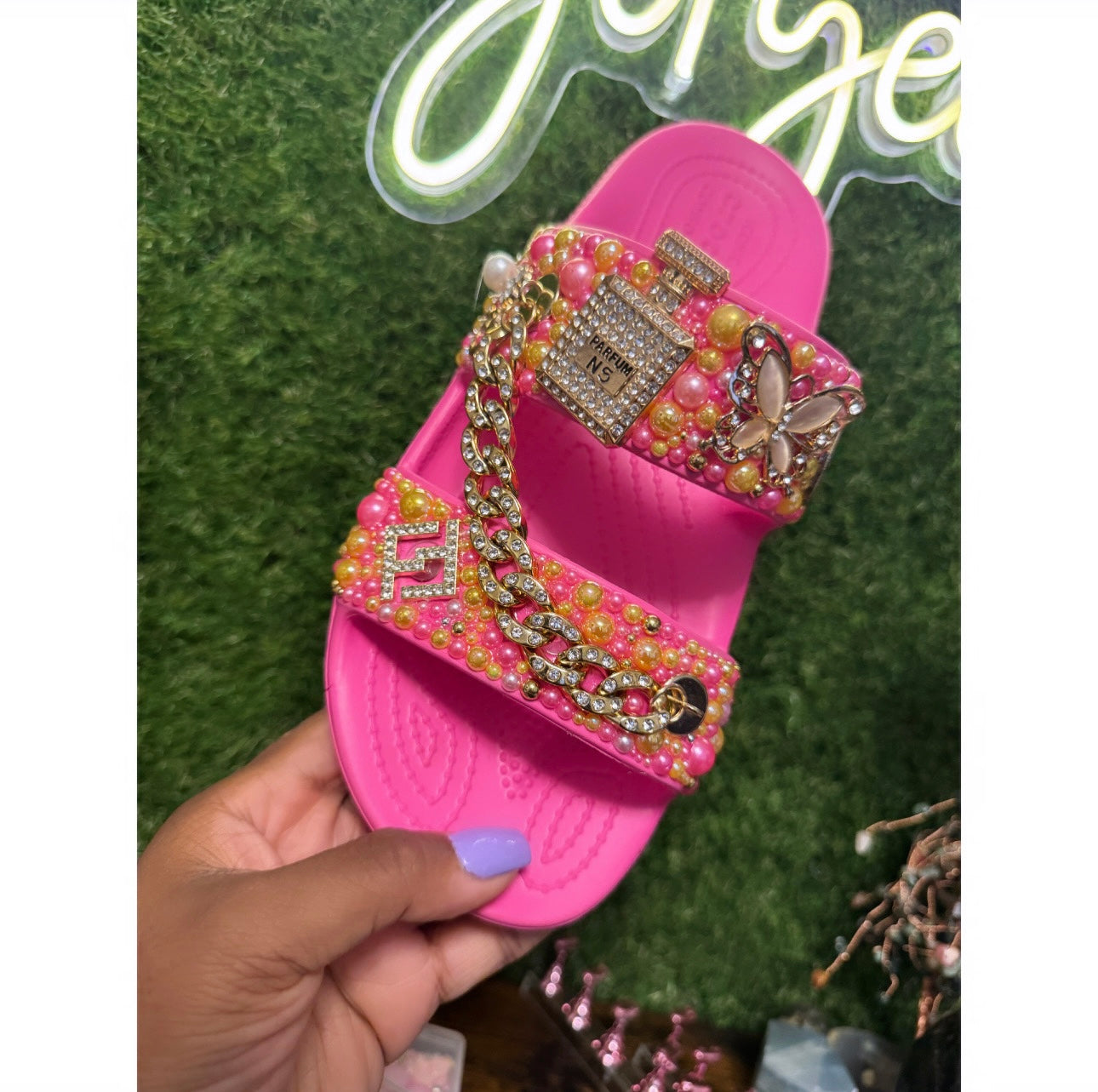 Lux Pink Croc Sandals Gold Size 8