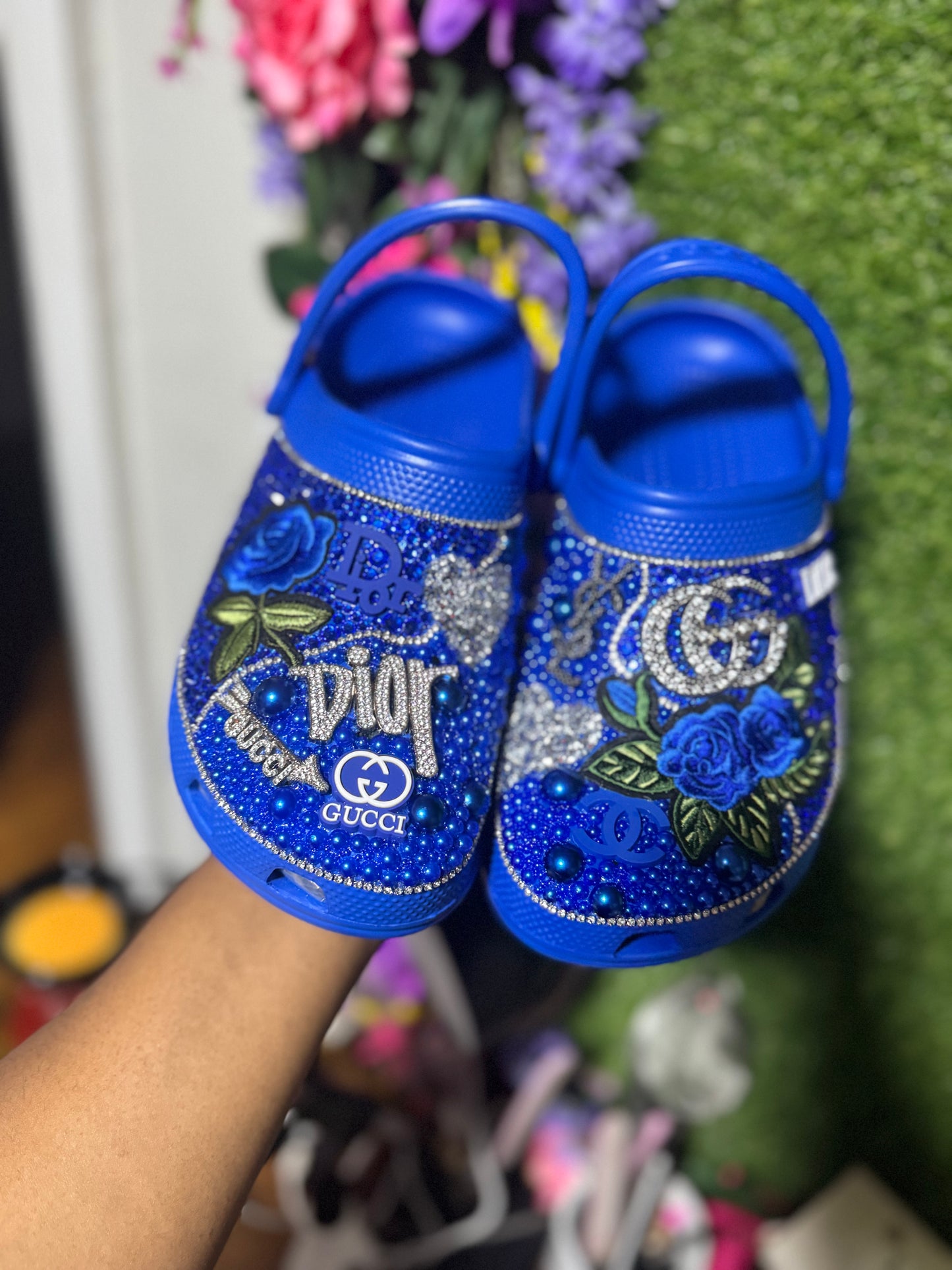 Blue Blinged Crocs Size 9