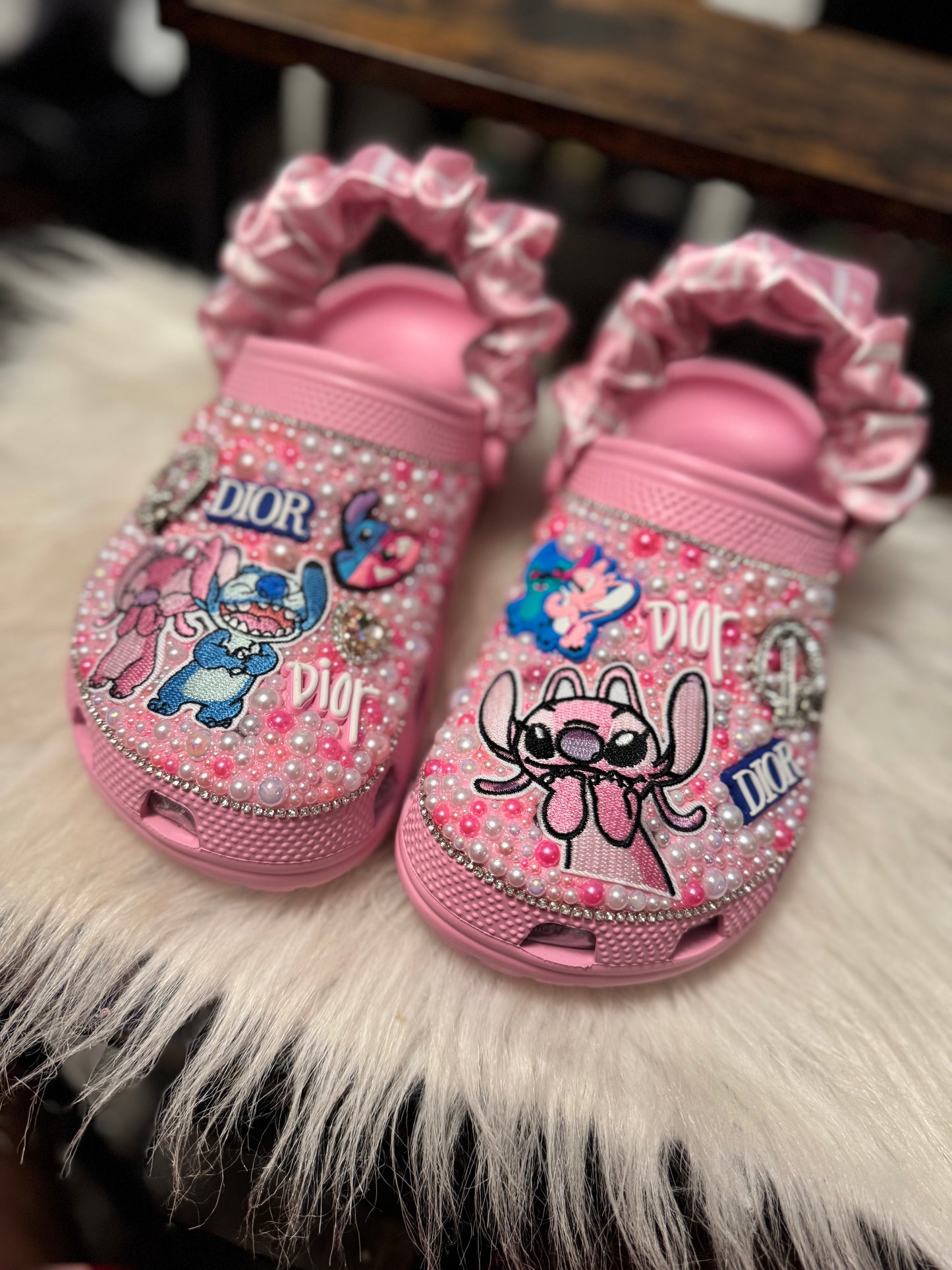 CUSTOM CROCS Size 8 Baby Pink Lilo and Angel Lux