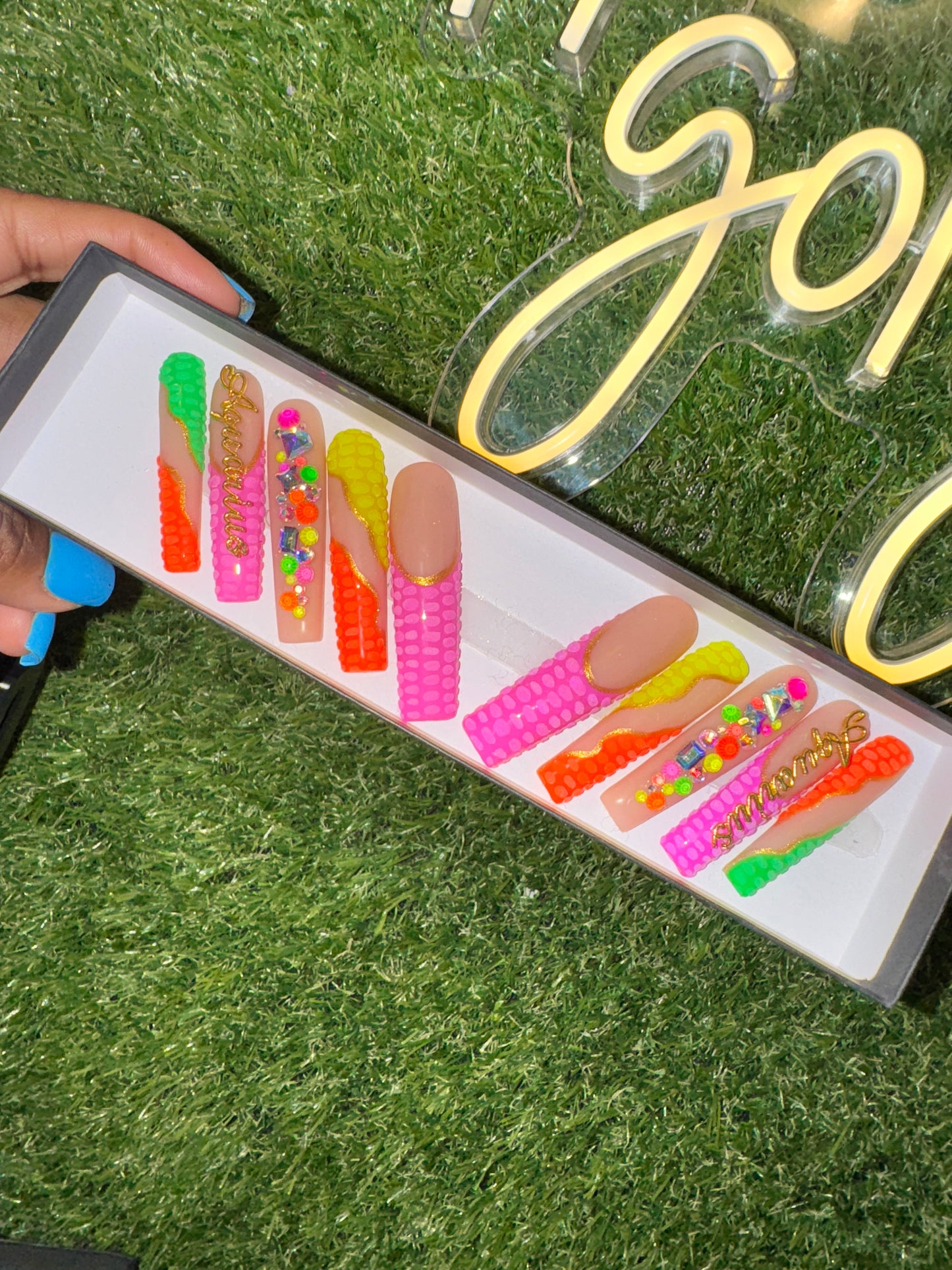Acrylic Extra Long Press On Nails Aquarius