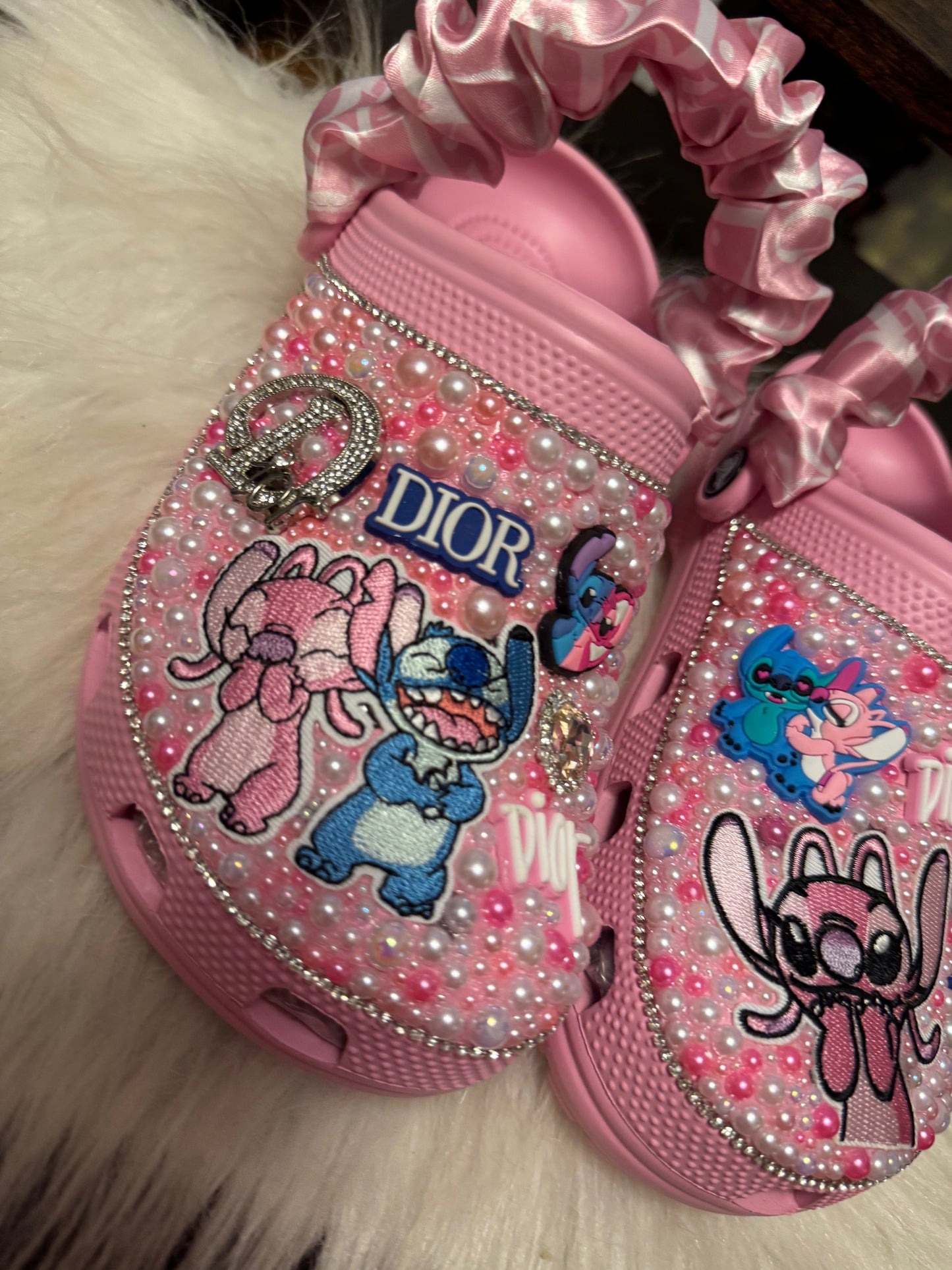 CUSTOM CROCS Size 8 Baby Pink Lilo and Angel Lux