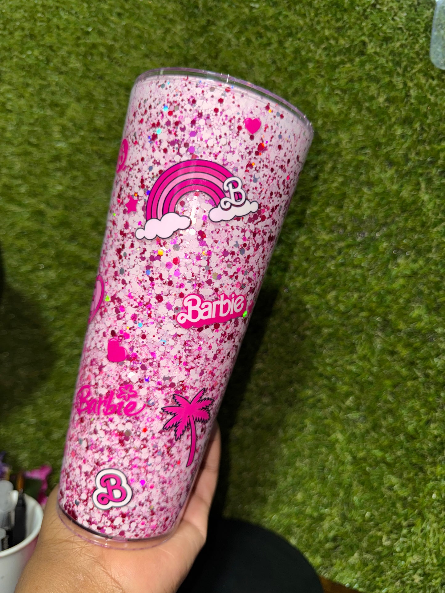 24oz Pink Snow Globe Tumbler