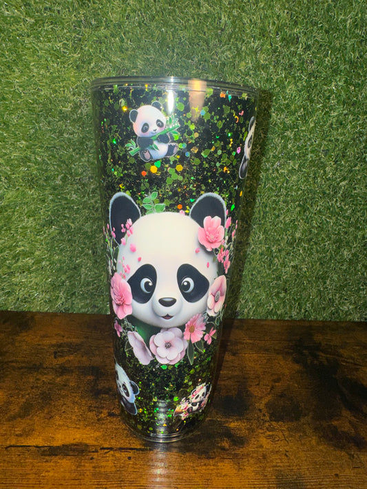 24oz Panda Snow Globe Tumbler