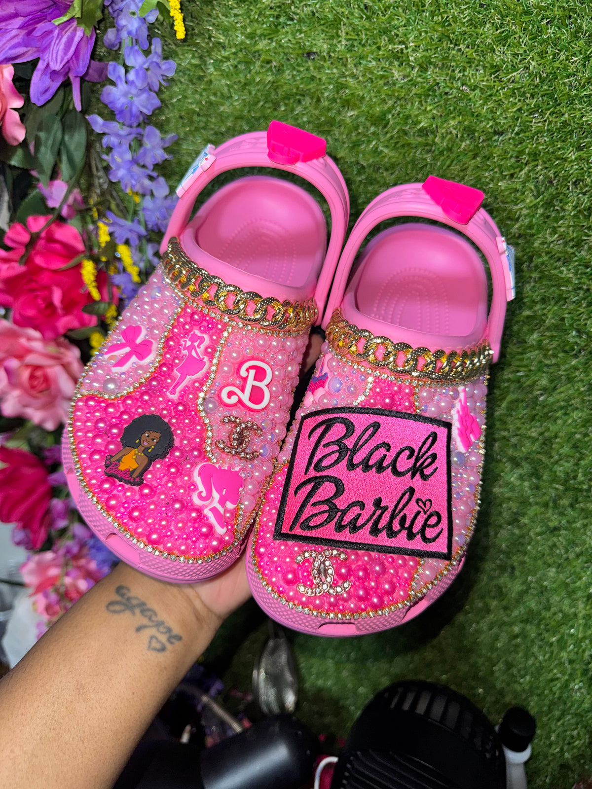 Black Barbie Blinged Crocs Size 9