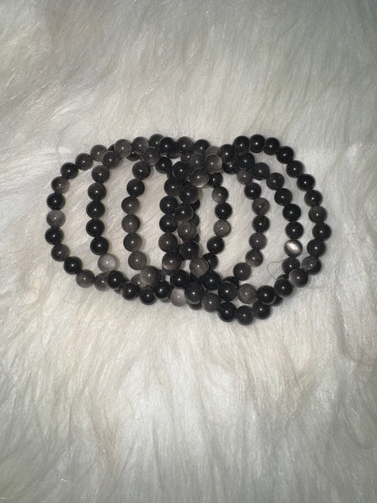 Silver Obsidian Bracelet 8mm