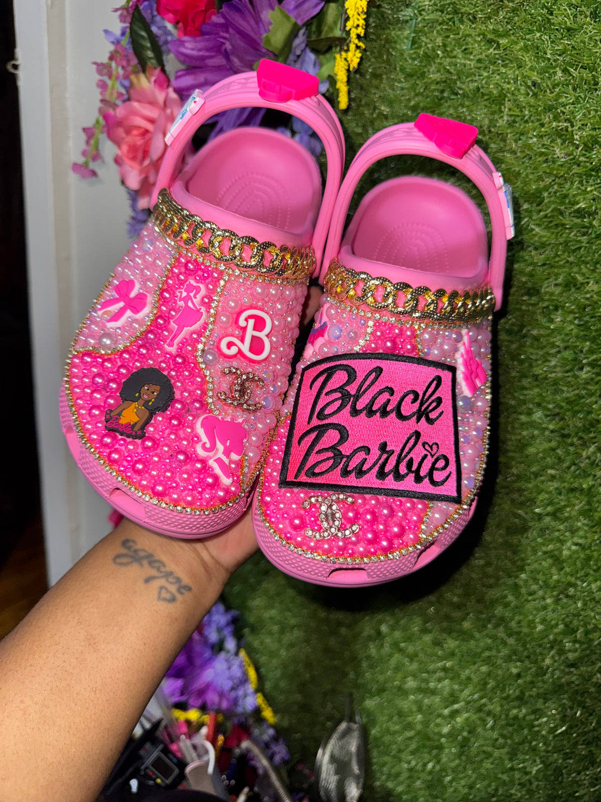 Black Barbie Blinged Crocs Size 9