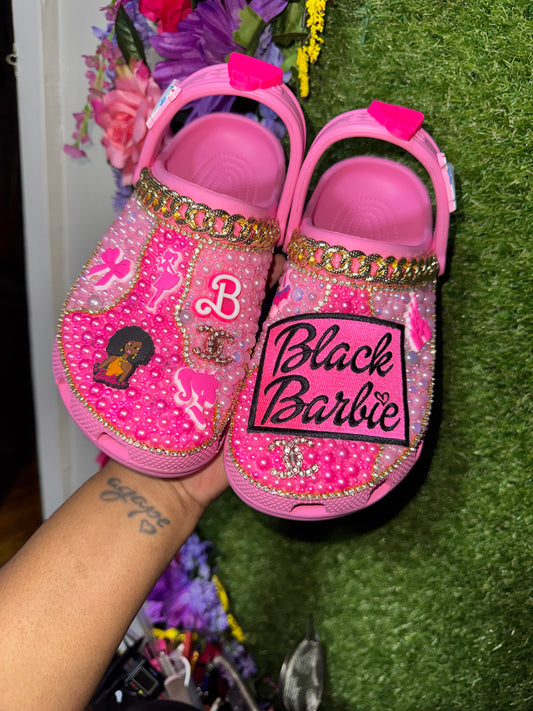 Black Barbie Blinged Crocs Size 9