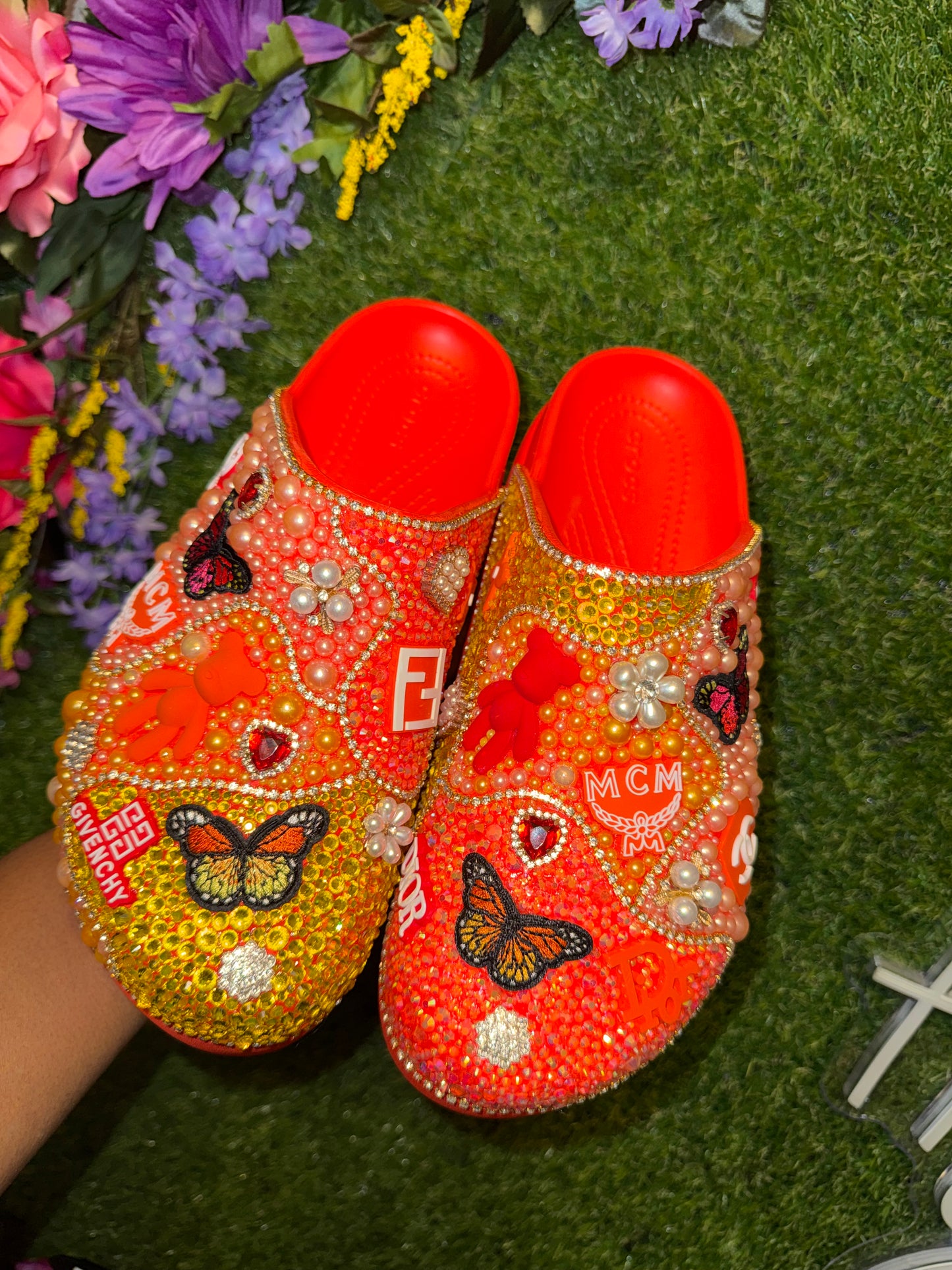 Size 9 Orange Blinged Croc Platform