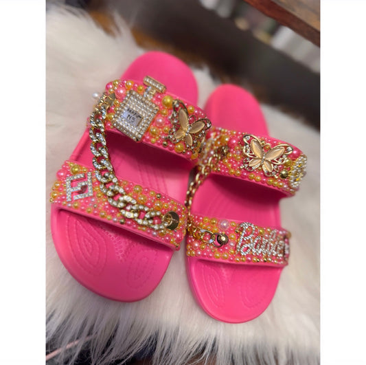 Lux Pink Croc Sandals Gold Size 8
