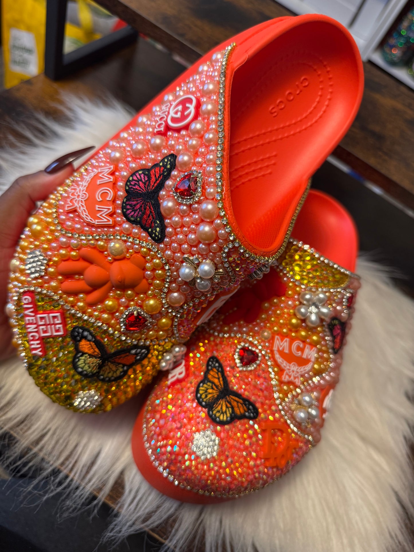 Size 9 Orange Blinged Croc Platform