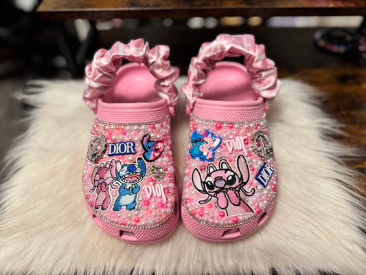 CUSTOM CROCS Size 8 Baby Pink Lilo and Angel Lux
