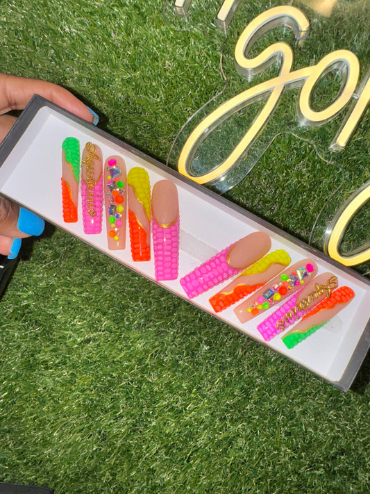 Acrylic Extra Long Press On Nails Aquarius