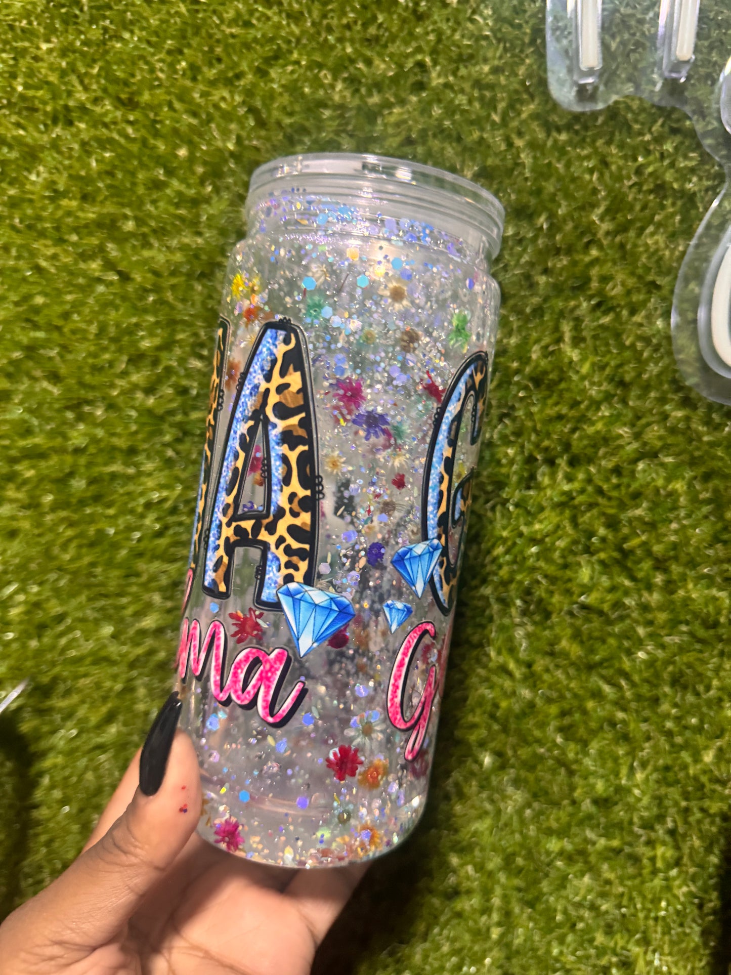 20oz Glamma Tumbler Flowers inside