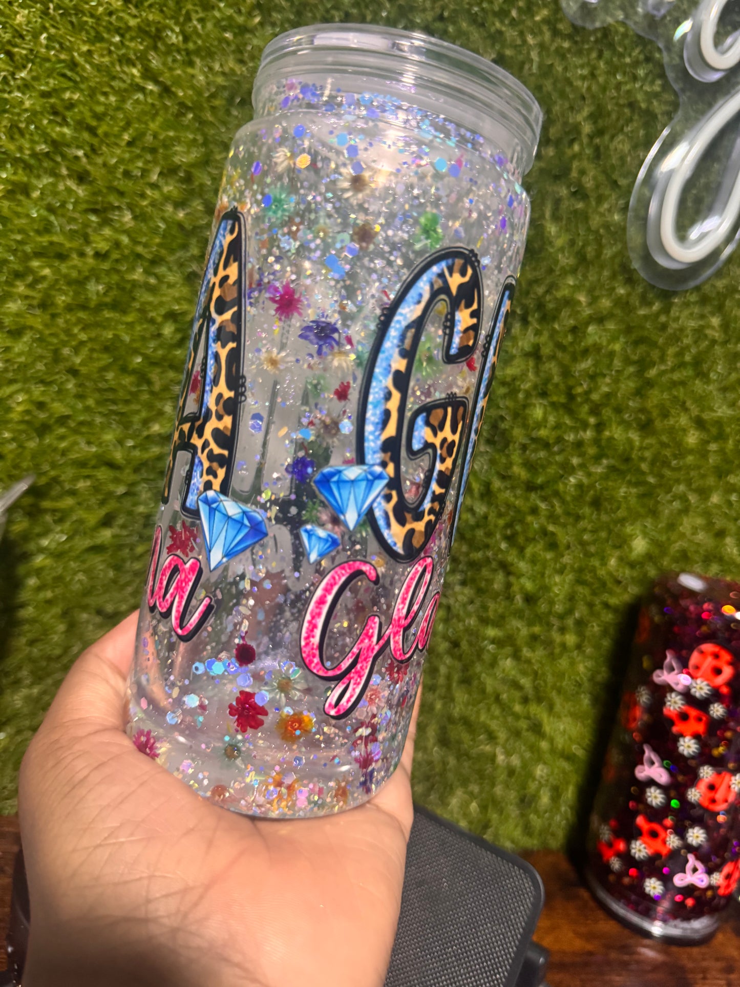 20oz Glamma Tumbler Flowers inside