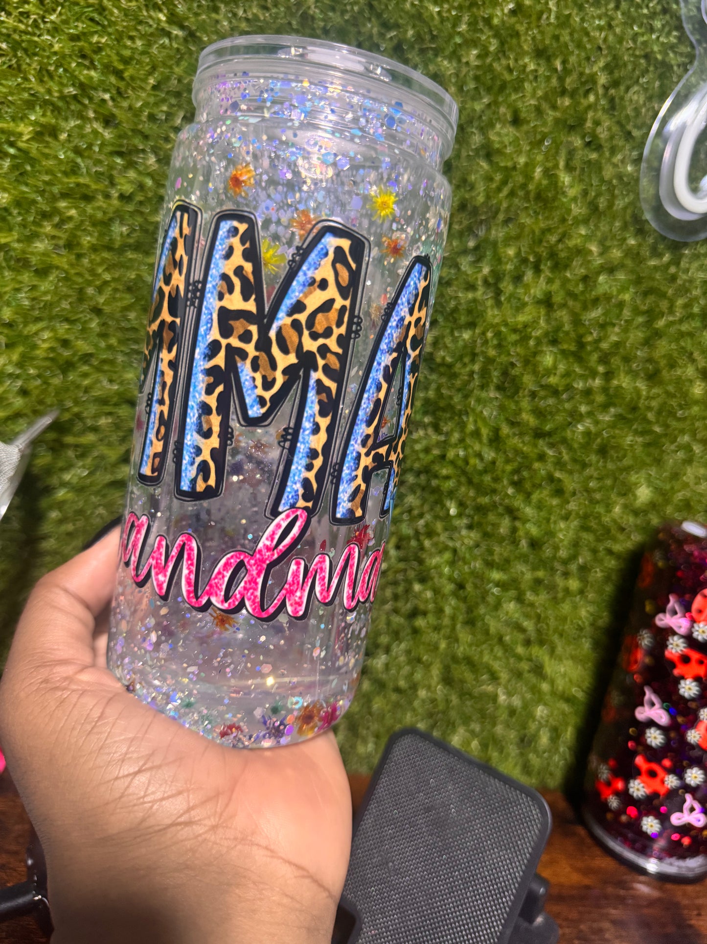 20oz Glamma Tumbler Flowers inside
