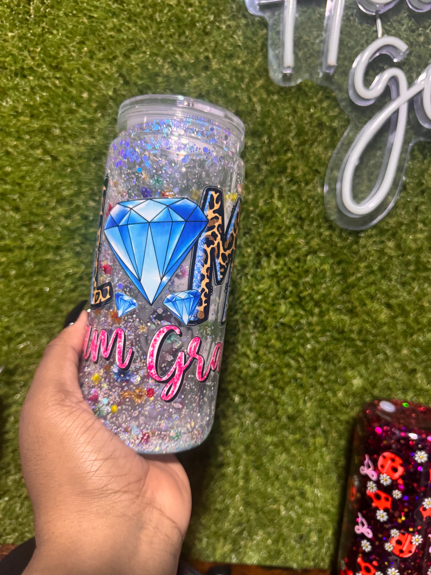 20oz Glamma Tumbler Flowers inside