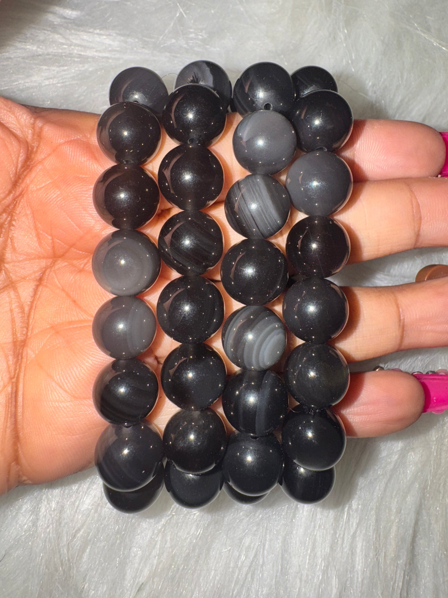 Silver Obsidian Crystal Bracelet 12mm