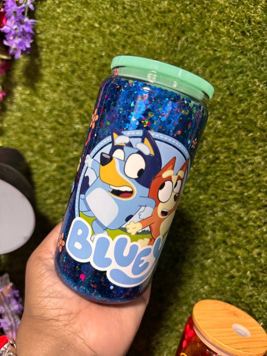 16 Blue Snow Globe Glass Tumbler