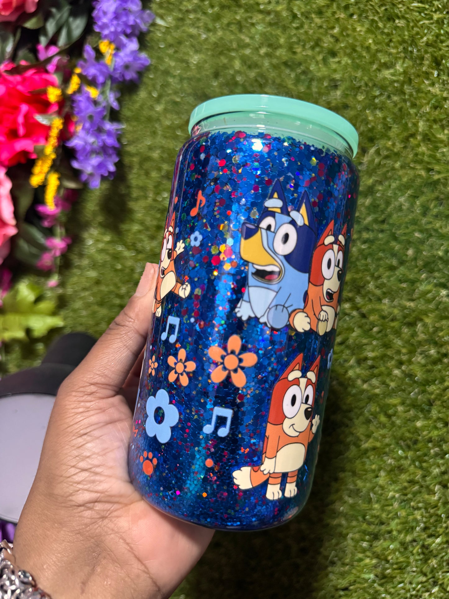 16 Blue Snow Globe Glass Tumbler