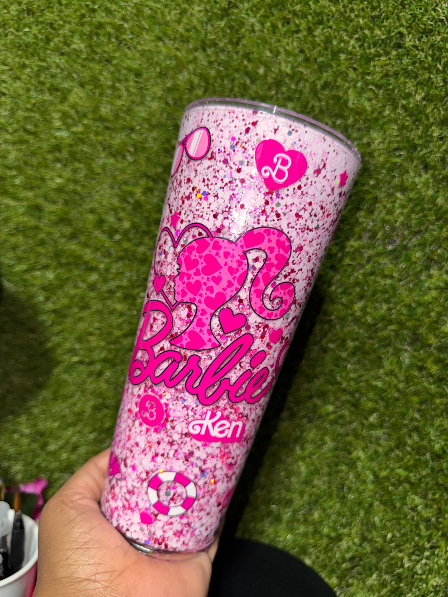 24oz Pink Snow Globe Tumbler