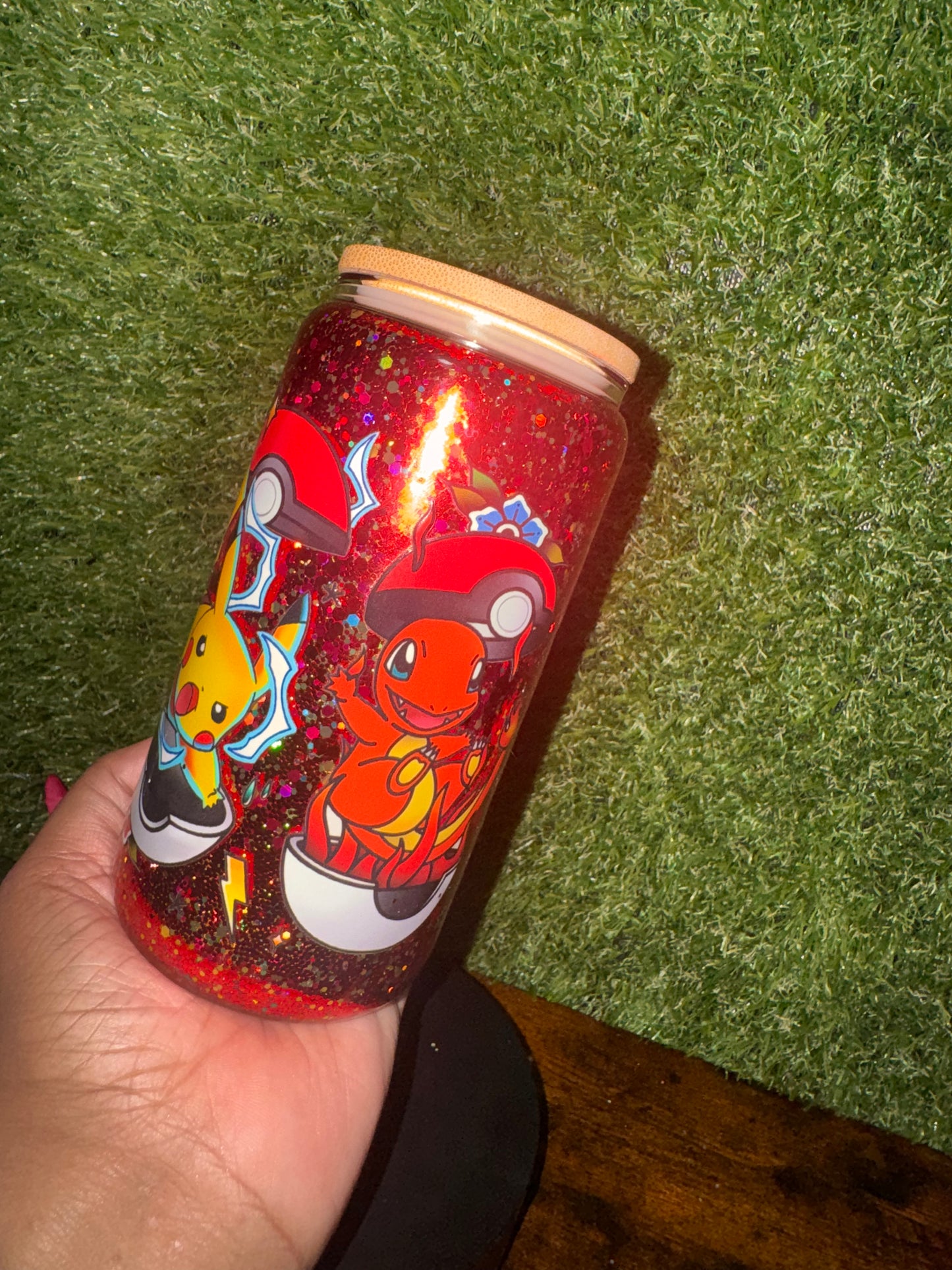 16oz Glass Tumbler Red