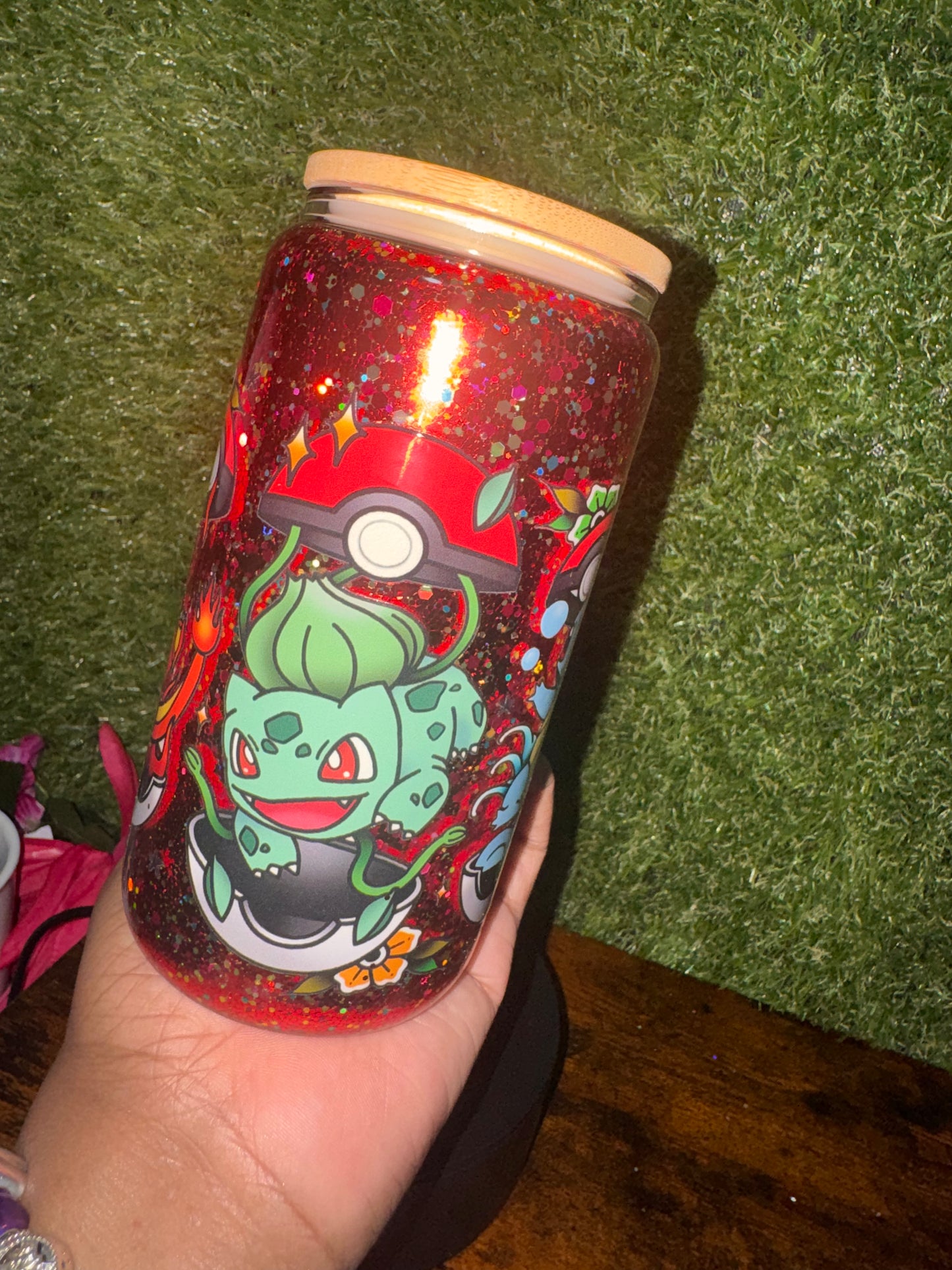 16oz Glass Tumbler Red